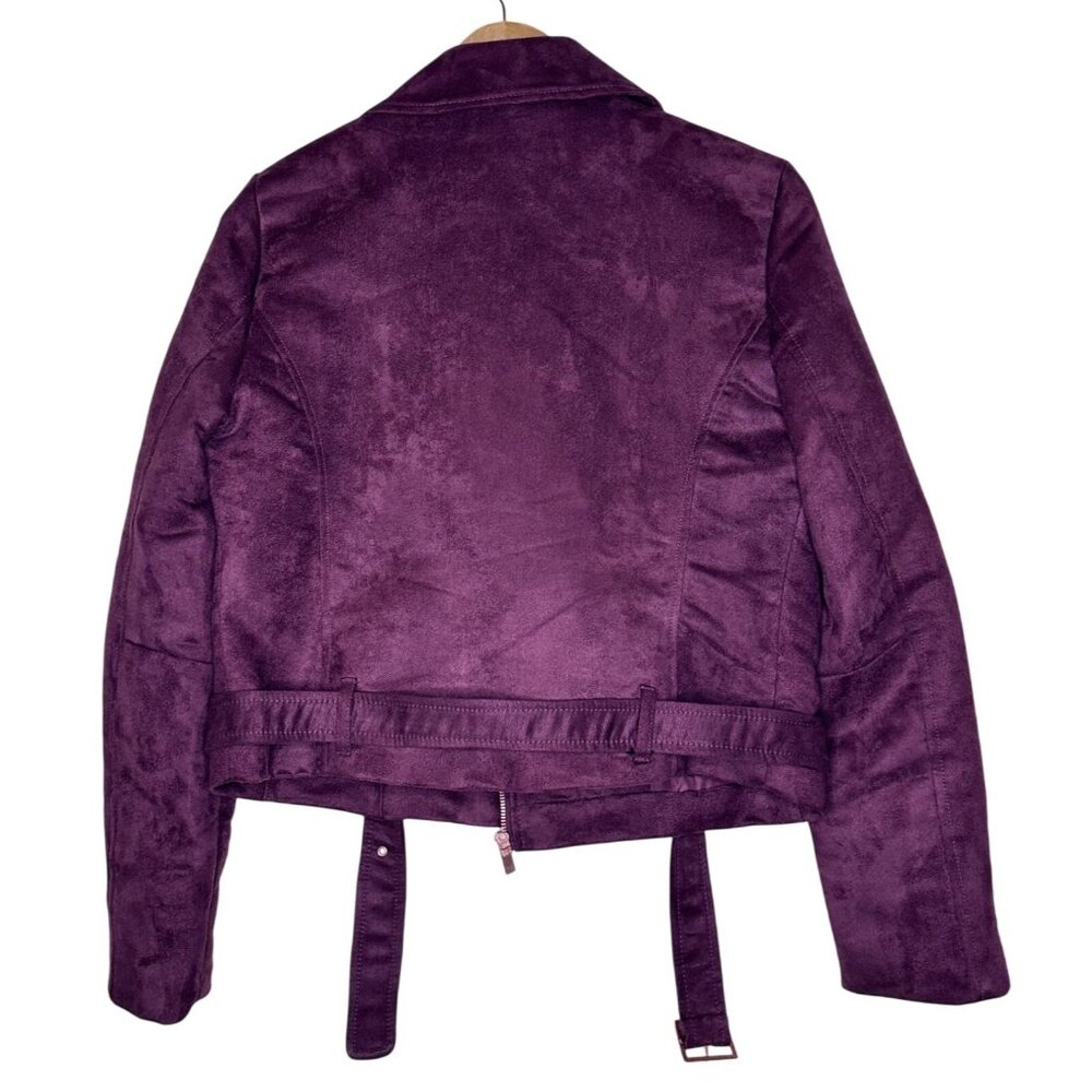 LC Lauren Conrad Faux Suede Size 8 Moto Jacket Belted Waist Rose Zipper Accents - Picture 2 of 9